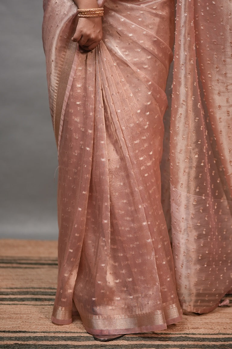 Onion Pink Colour Semi Tissue Organza Saree