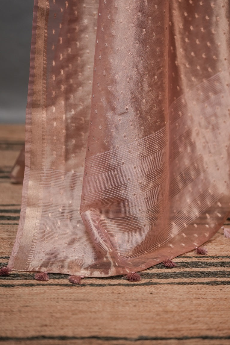 Onion Pink Colour Semi Tissue Organza Saree