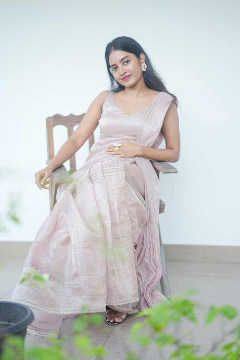 Light Lavender Colour Pure Tissue Organza Designer Saree.