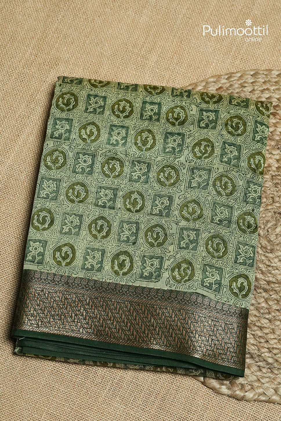 Olive Green Colour Chanderi Saree