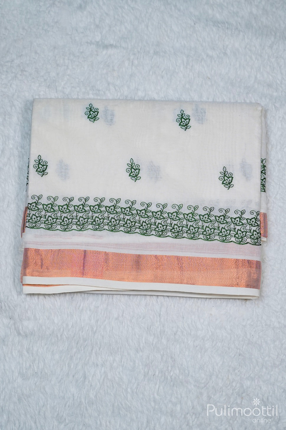 Pure Cotton Off White Colour Floral EmbroidoryDesign Set Saree.