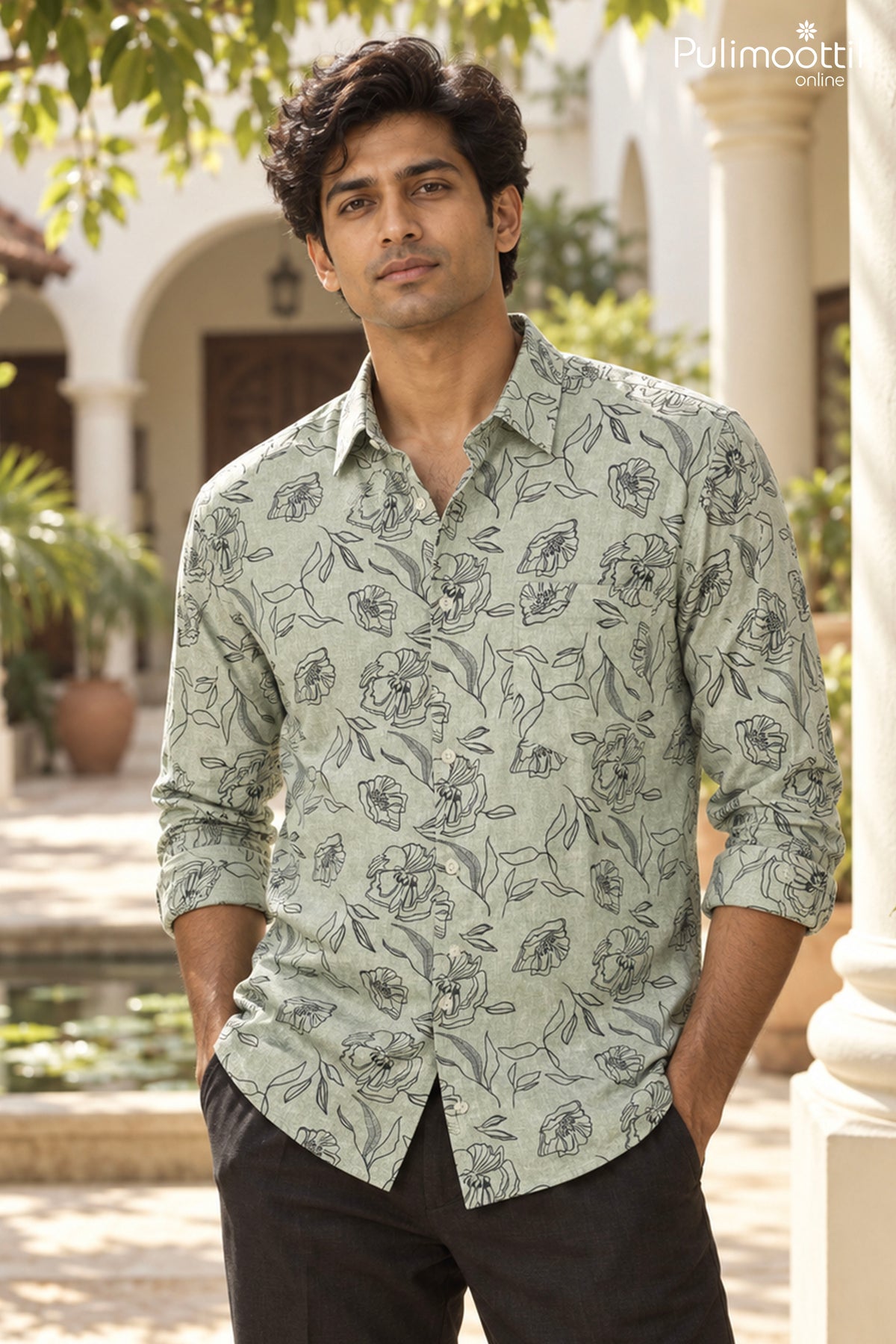 Light Sage Green Color Full Sleeve Mens Shirt