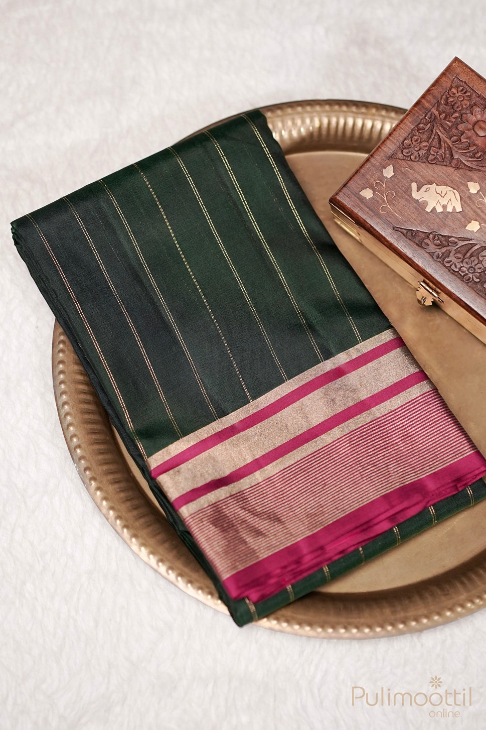 Bottle Green Colour Kanchipuram Soft Silk Saree.