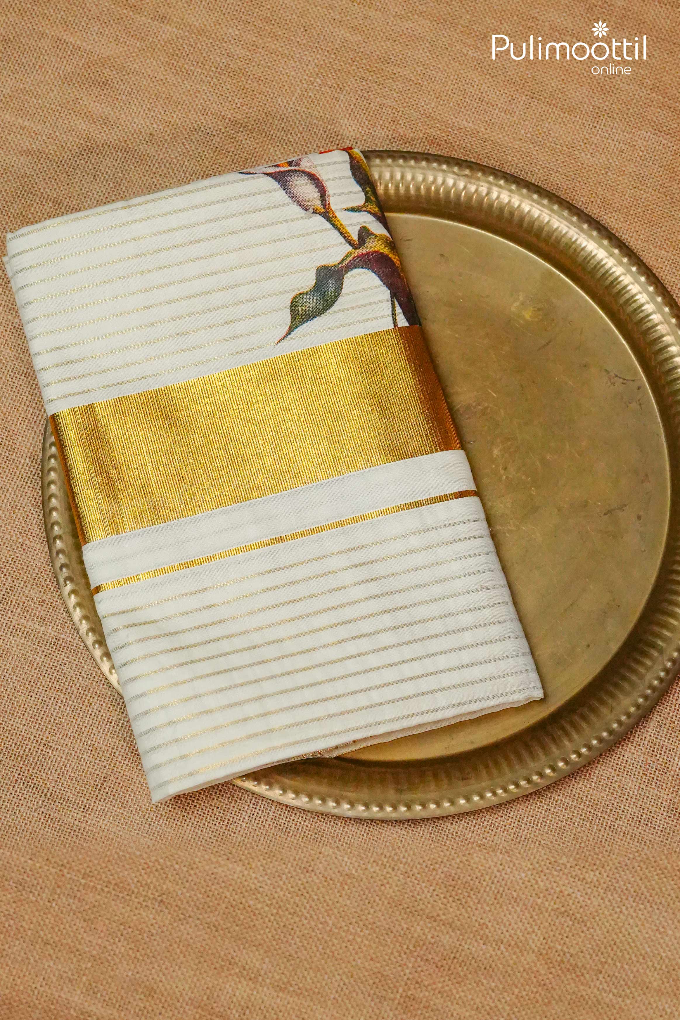 Cream Colour Kerala Set Saree.