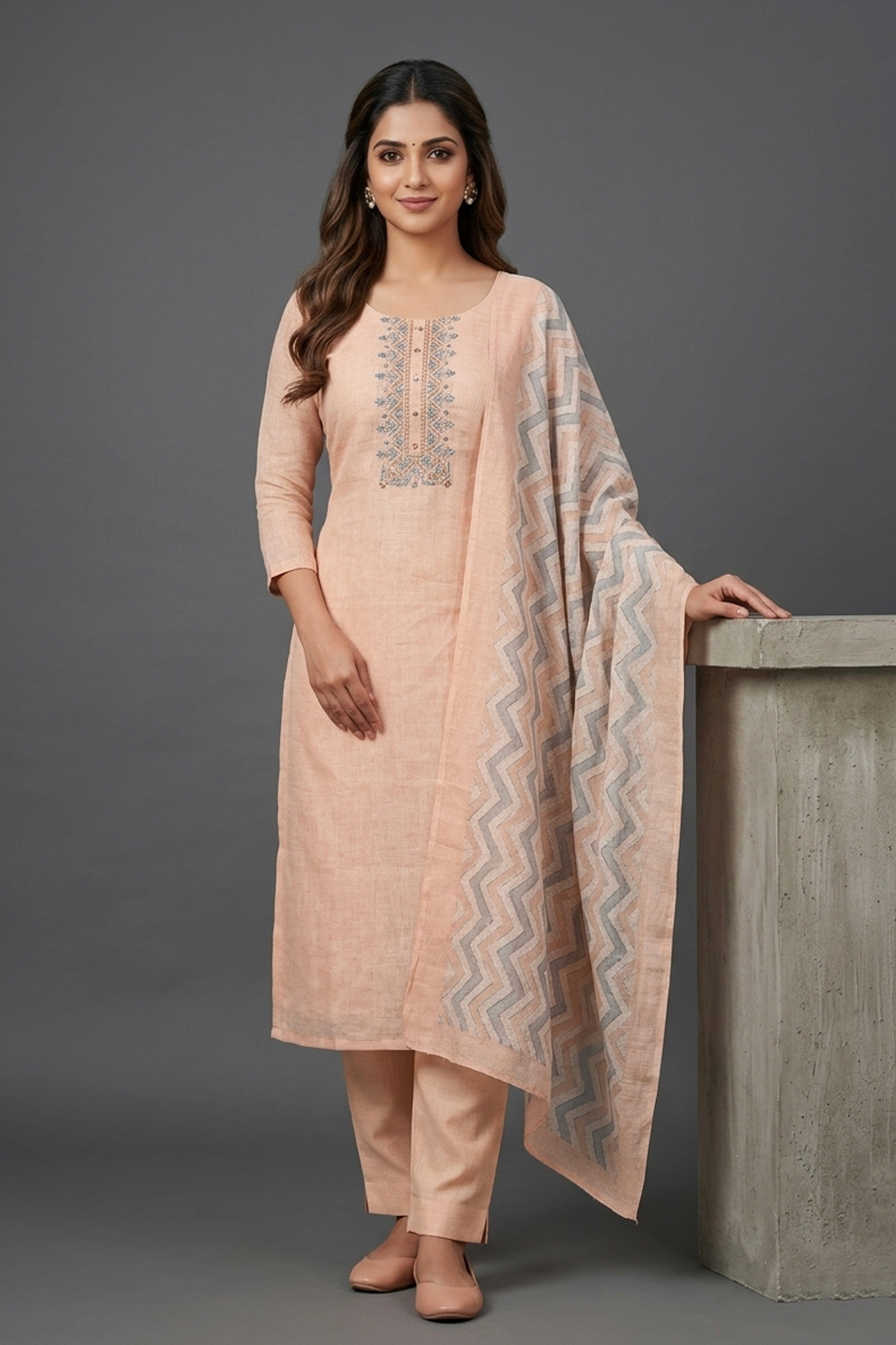 LIGHT YELLOW SEMI LINEN UNSTITCHED SALWAR SET