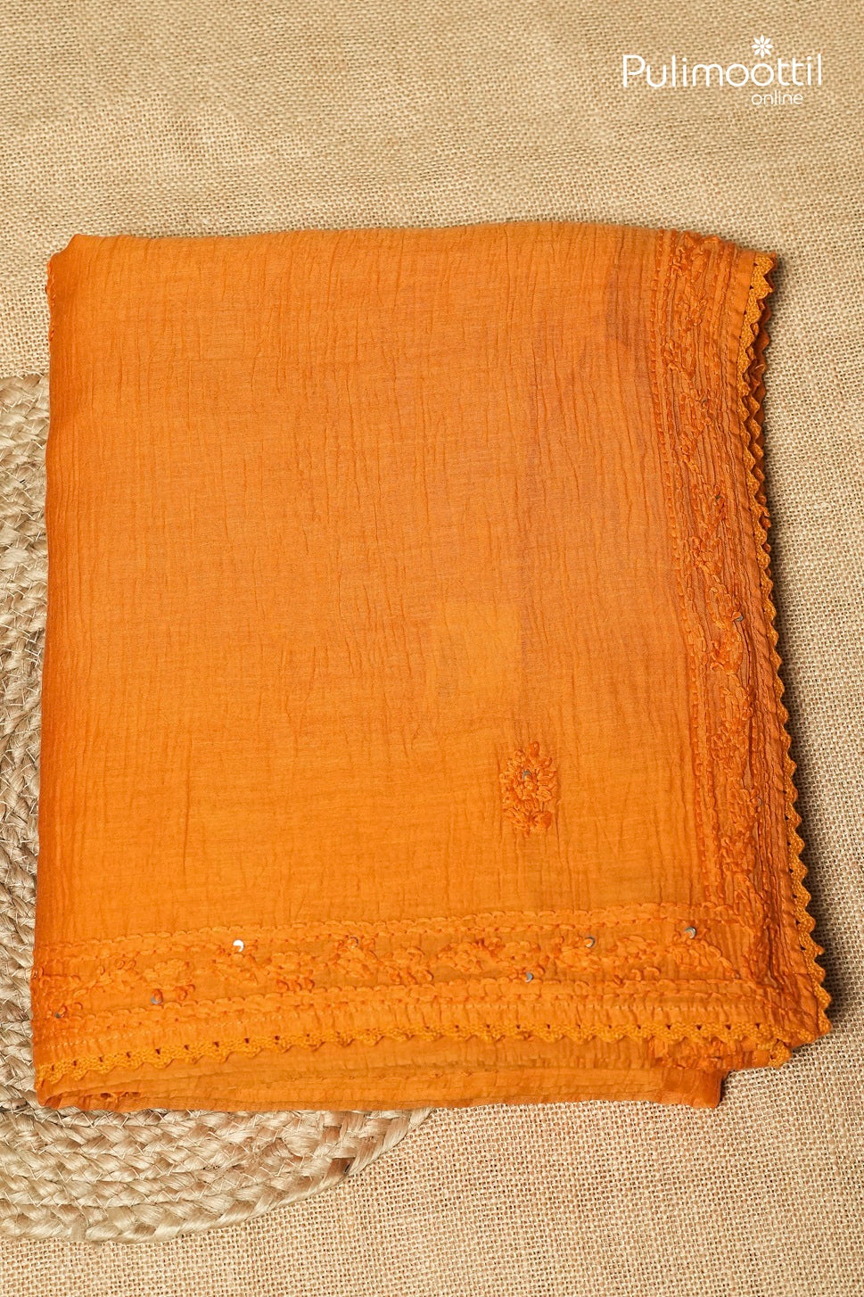 Orange Colour Chanderi Chikankari Saree