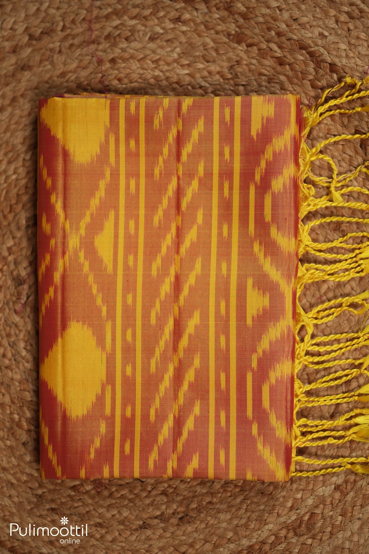 Yellow Color Kanchipuram Ikat Designer Saree