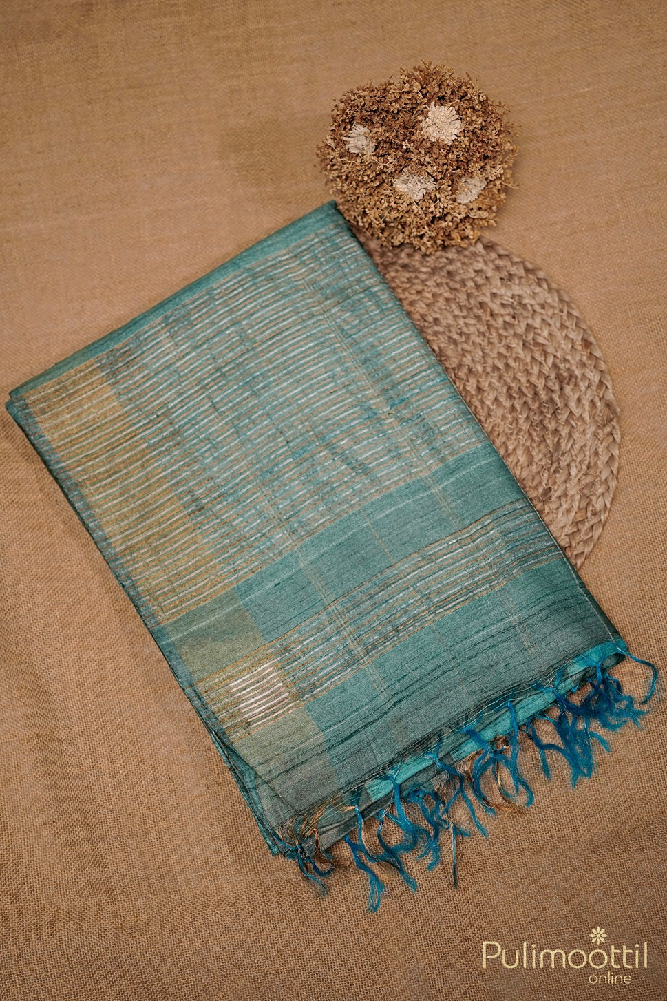 Pastel Blue Colour Tussar Silk Saree.
