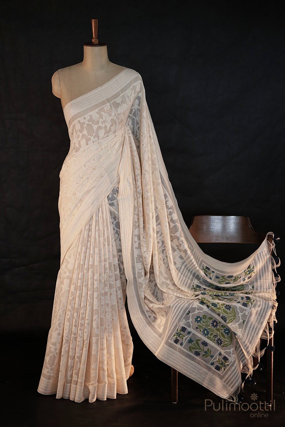 Off White Colour Chanderi Silk Saree