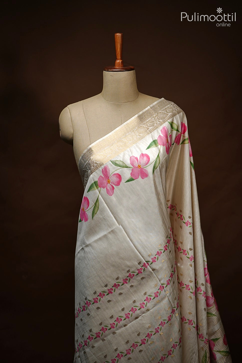 Cream Colour Kerala  Printed  Fancy Saree.