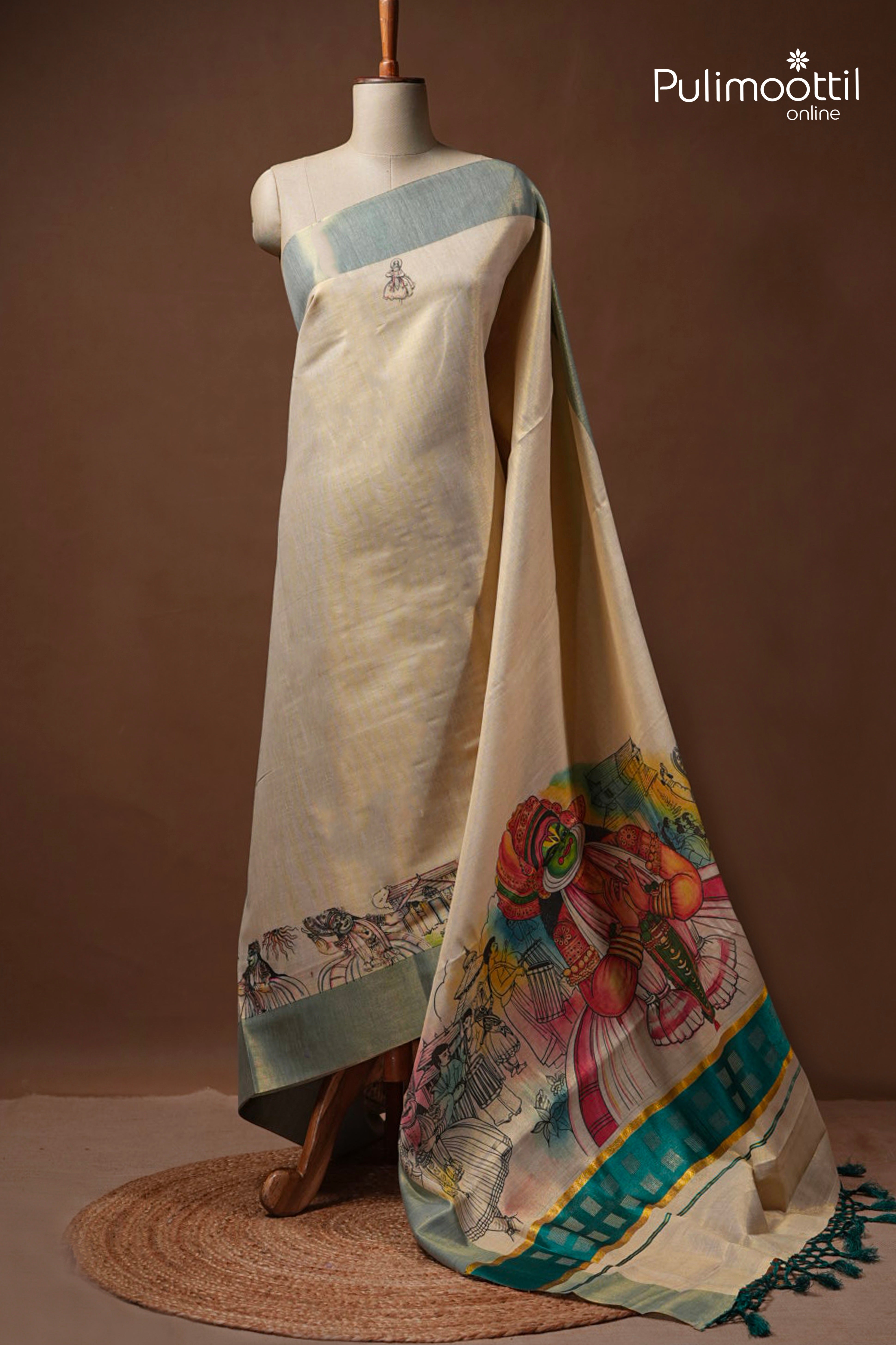 Kerala Traditional Kathakali Golden Tissue Set Saree