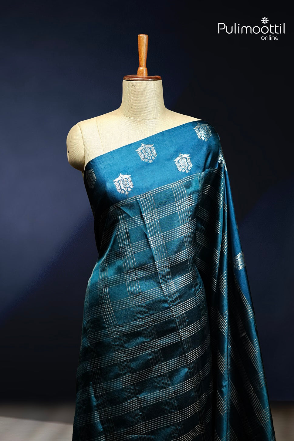 German Blue Colour Puna Silk Saree.