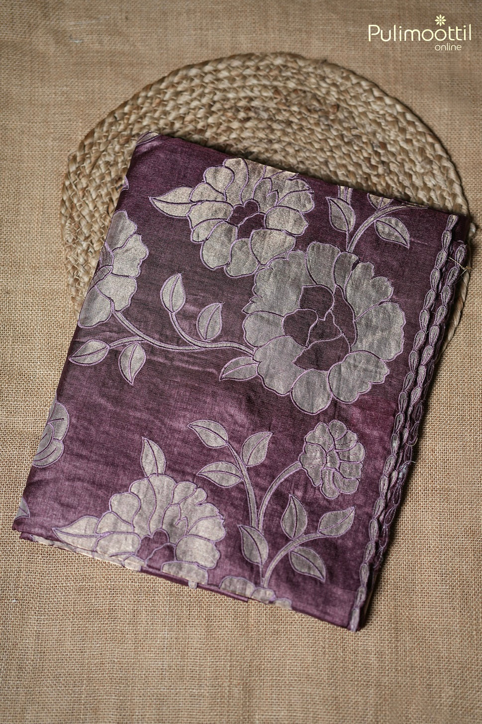 Dark Onion Colour Applique Tussar Silk Saree