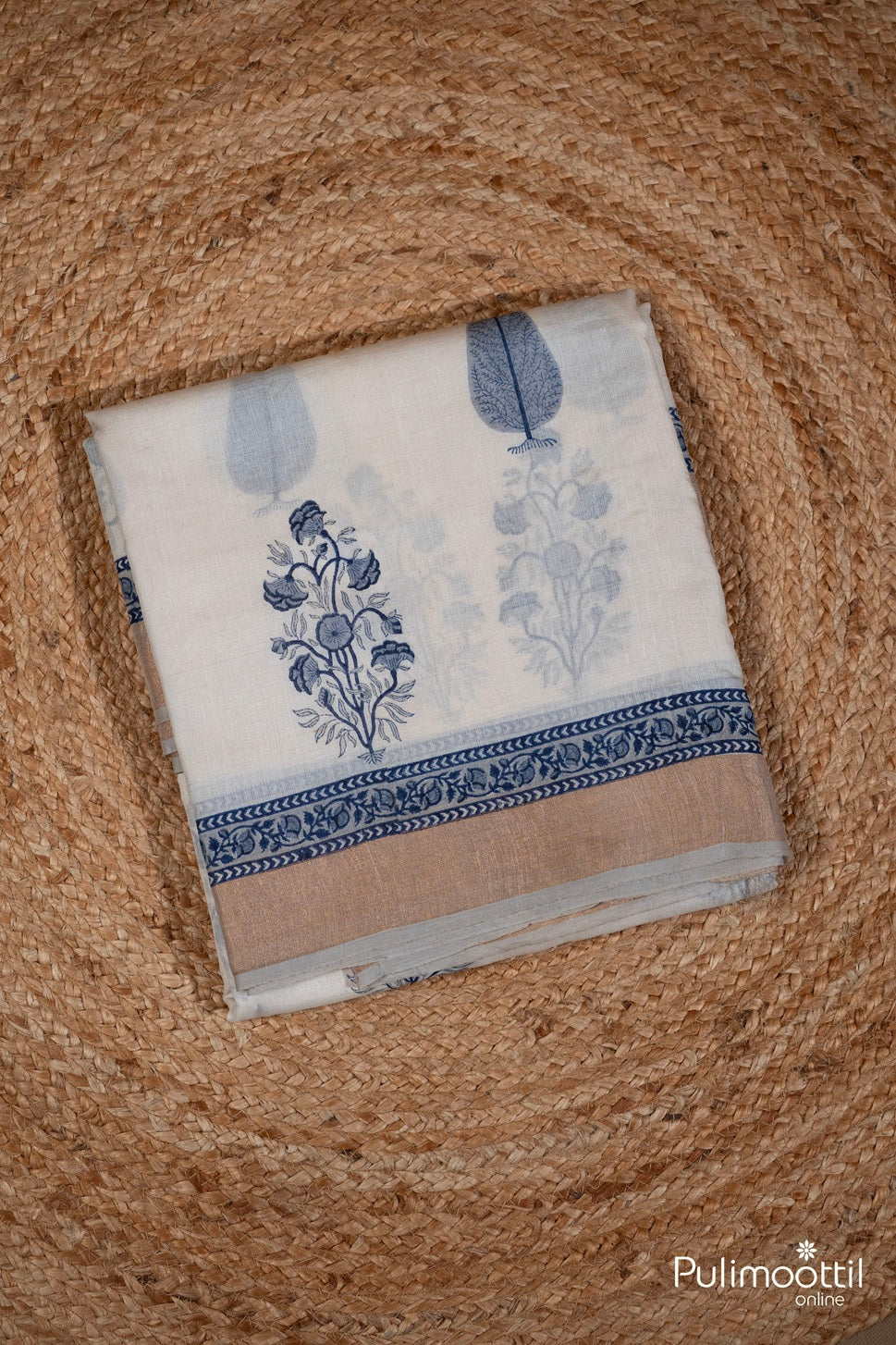 Off White Colour Lenin Silk Saree