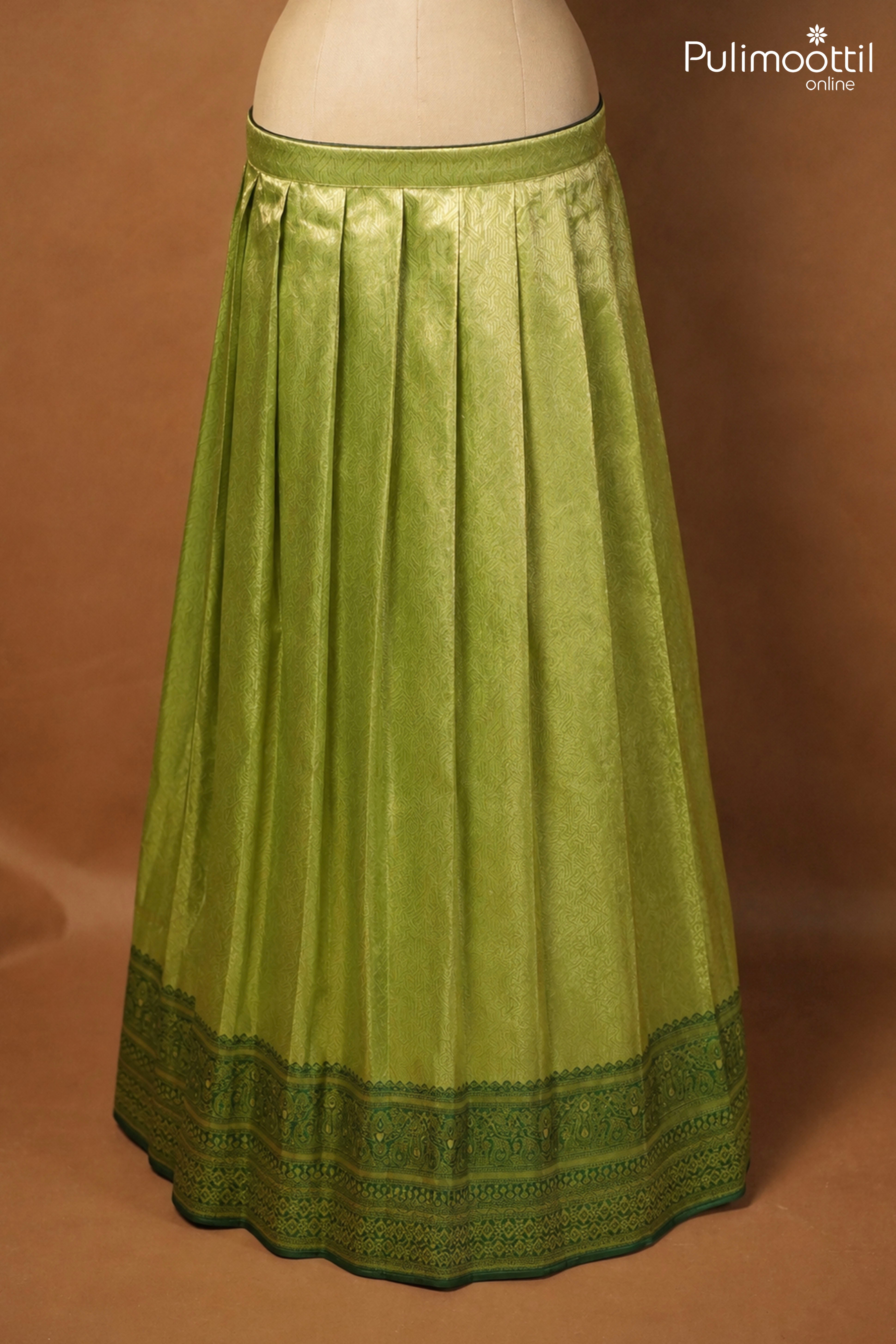 Parrot Green Color Banarasi Onam Special Dhavani Set