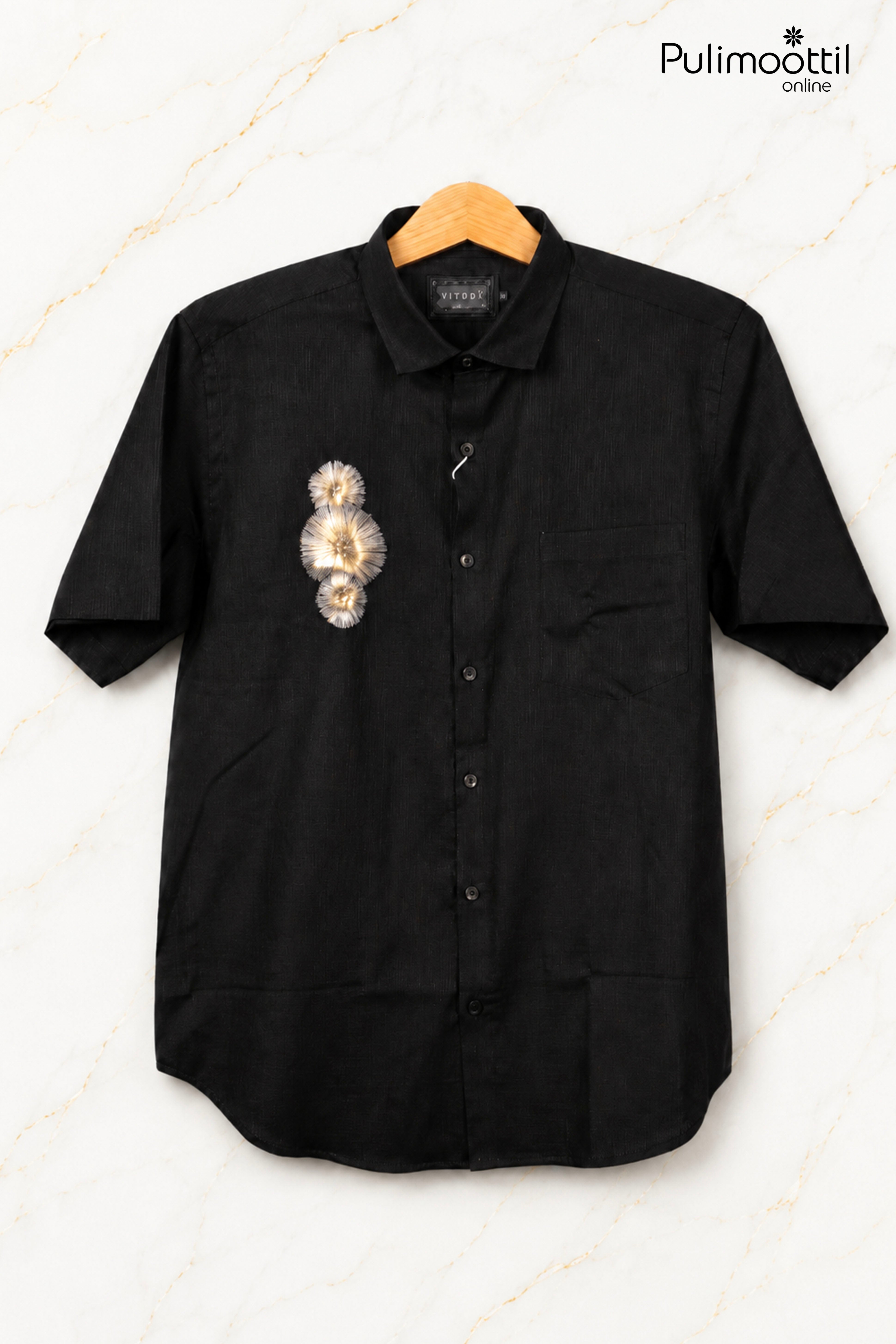 Black Color Half Sleeve Mens Shirt With Floral Print
