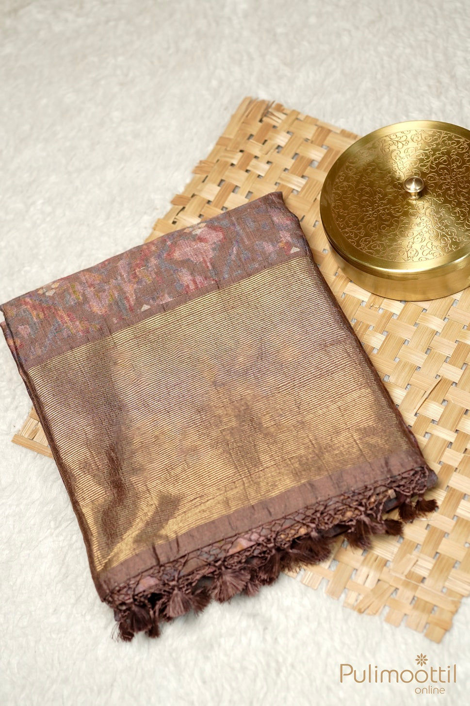 Chickoo Shade Jute Silk Saree.