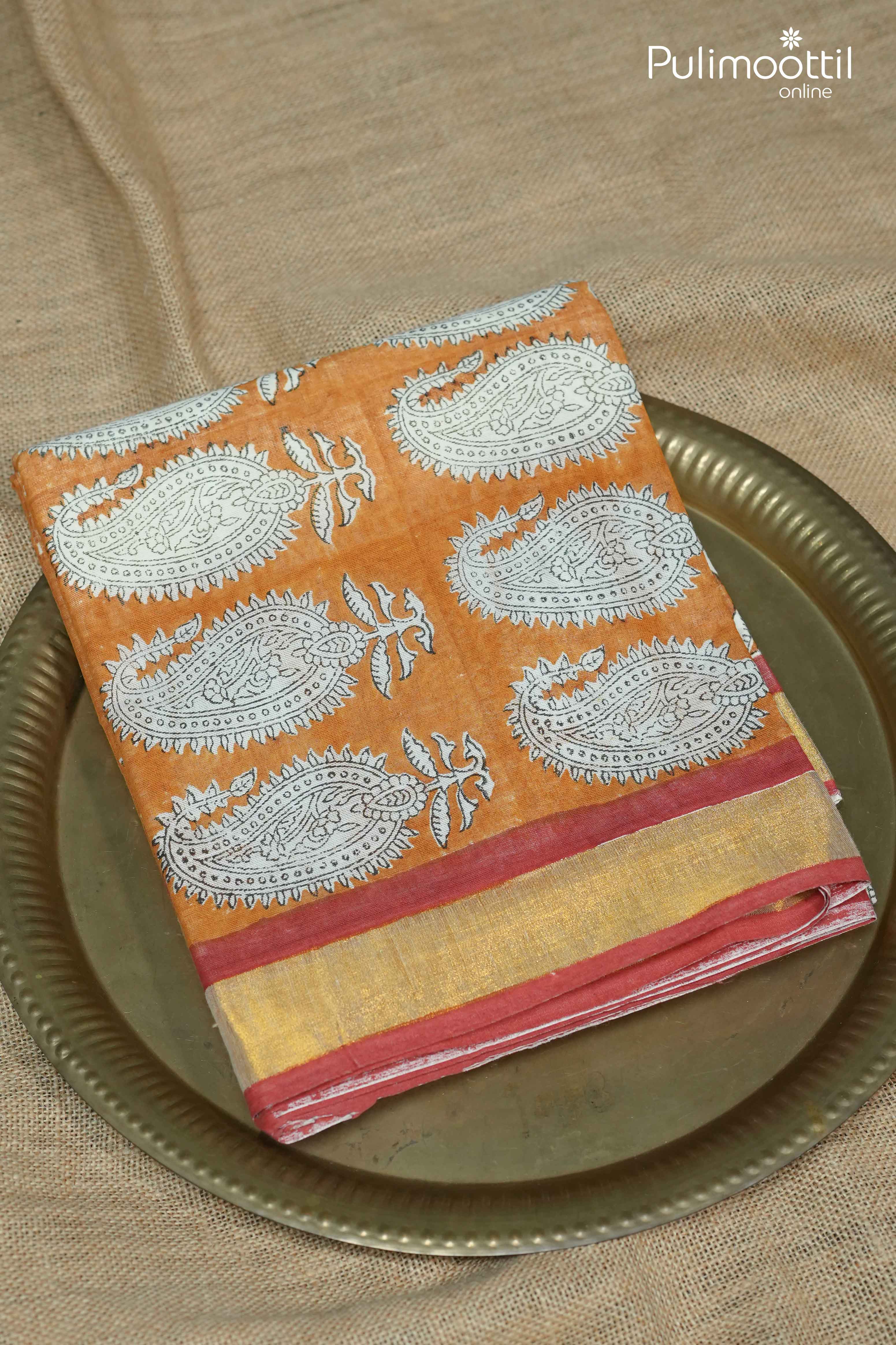 Cream Colour Kerala Set Saree.