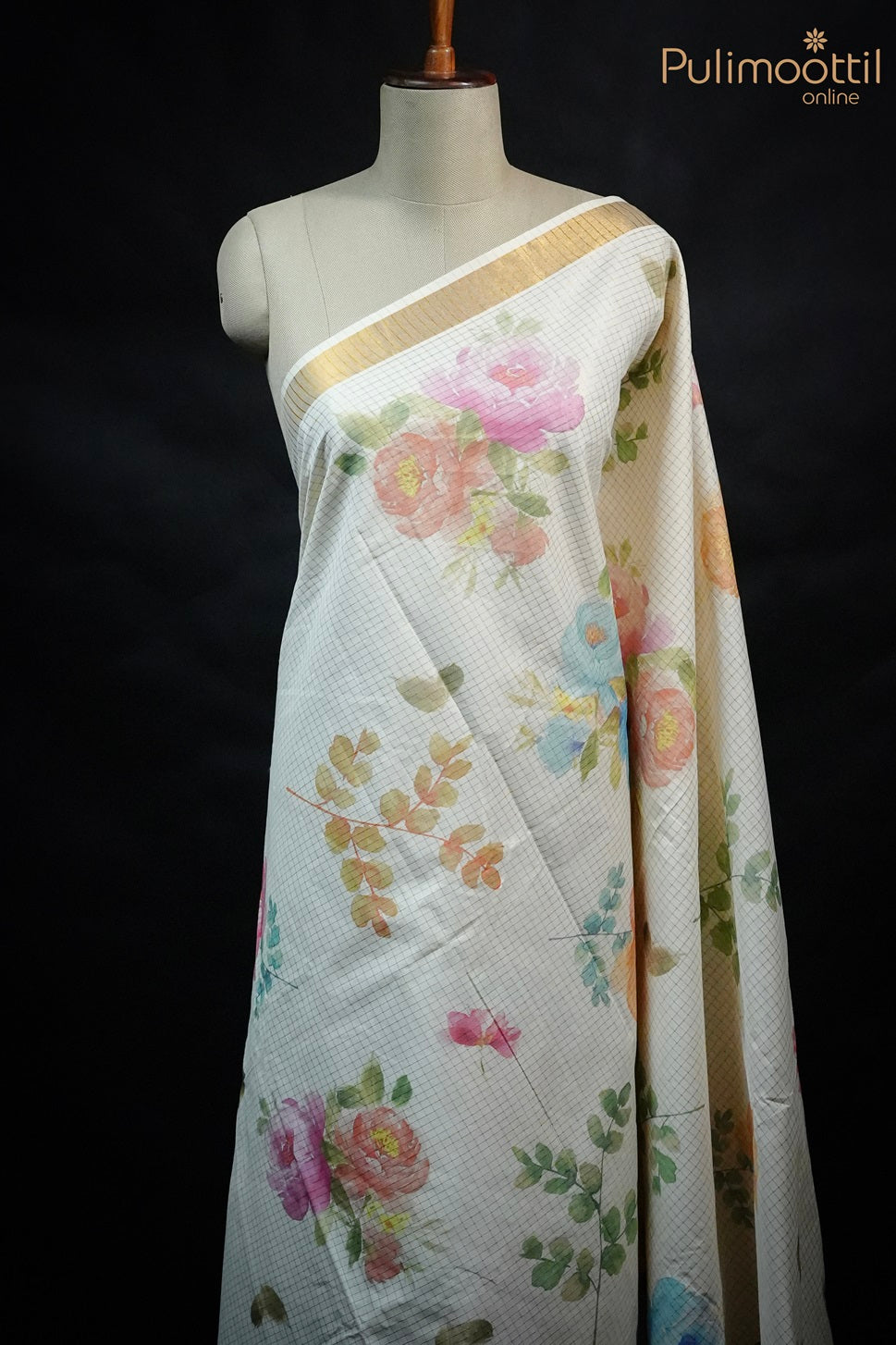 Kerala Floral Check Set Saree.