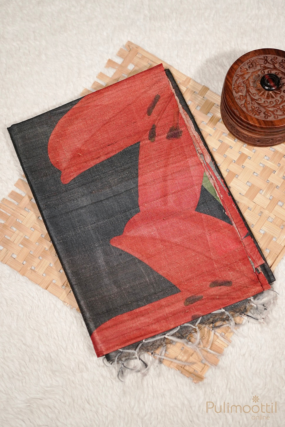 Black Colour Tussar Silk Saree.