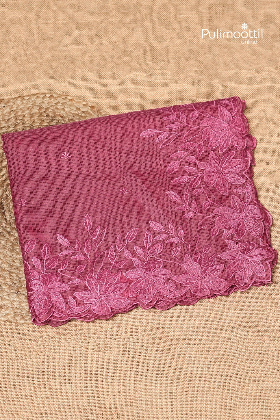 Onion Pink Colour Net Cotta Fancy Saree