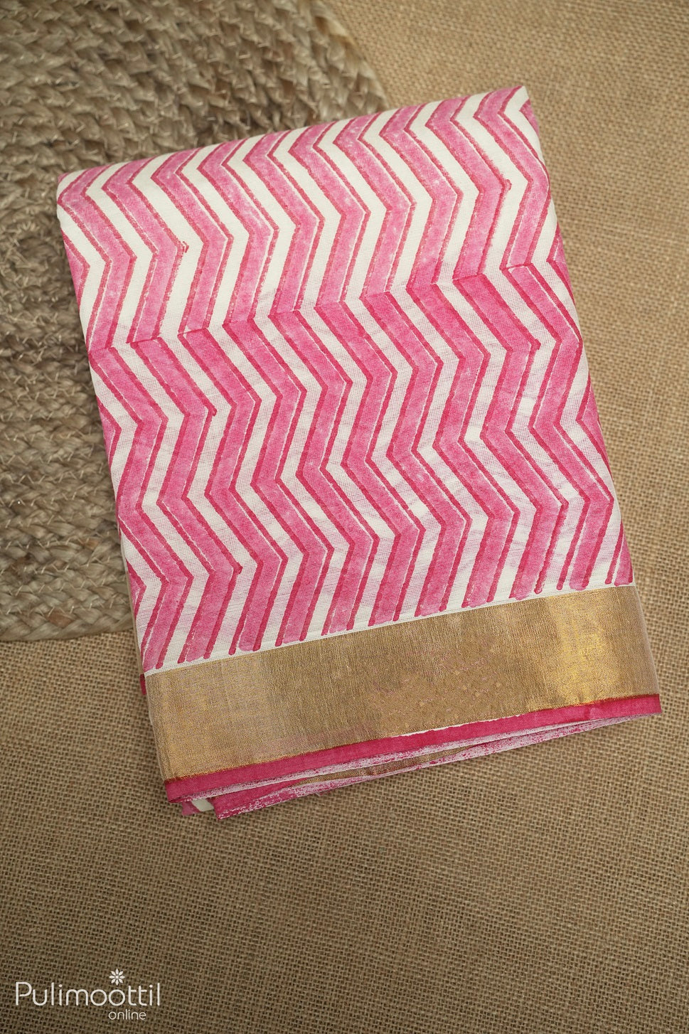 Off White Colour Block Printed Silk Saree