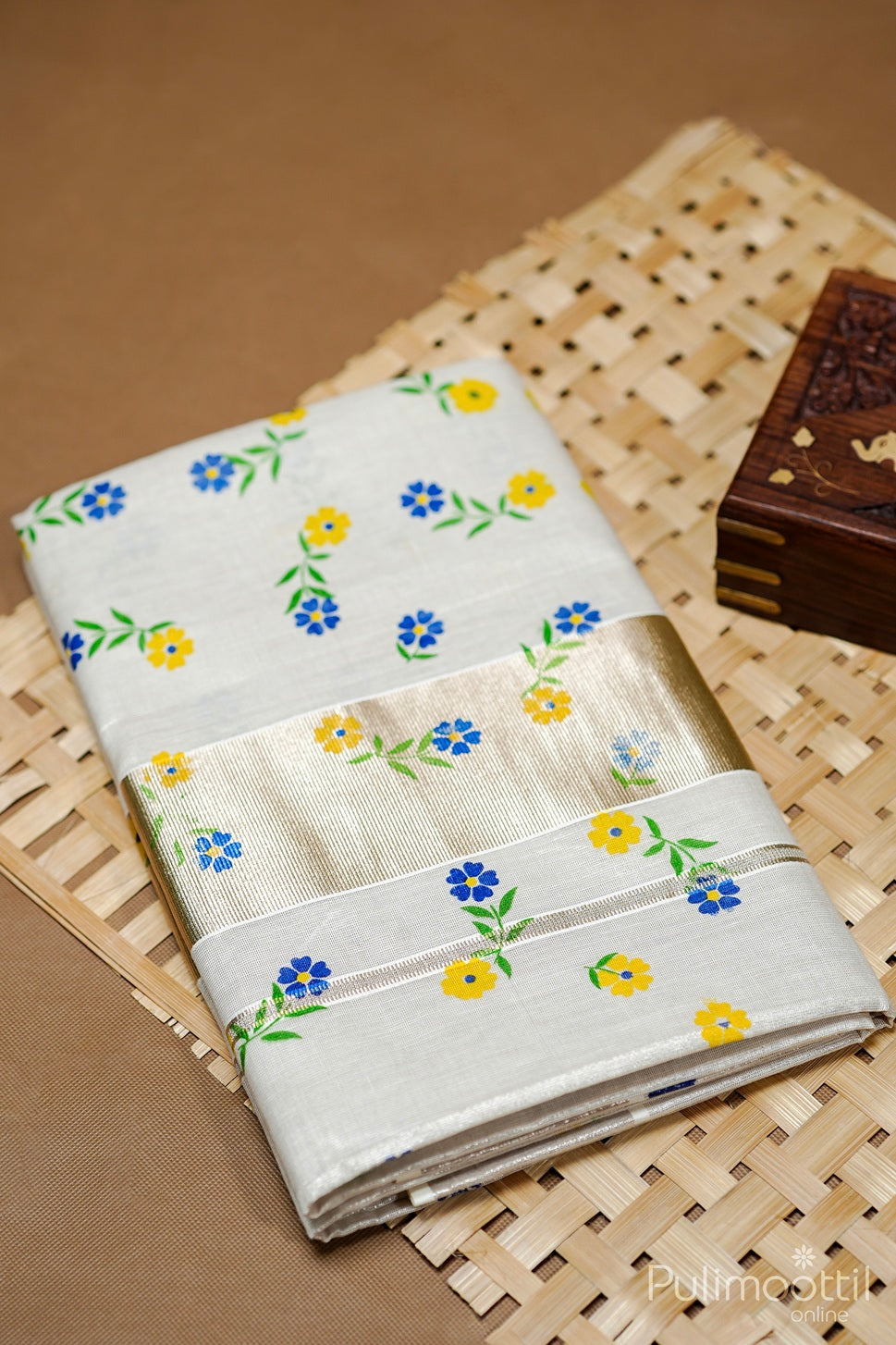 Kerala Silver Tissue Printed Set Saree.