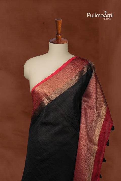 Black Color Semi Jute Red Contrast Border.