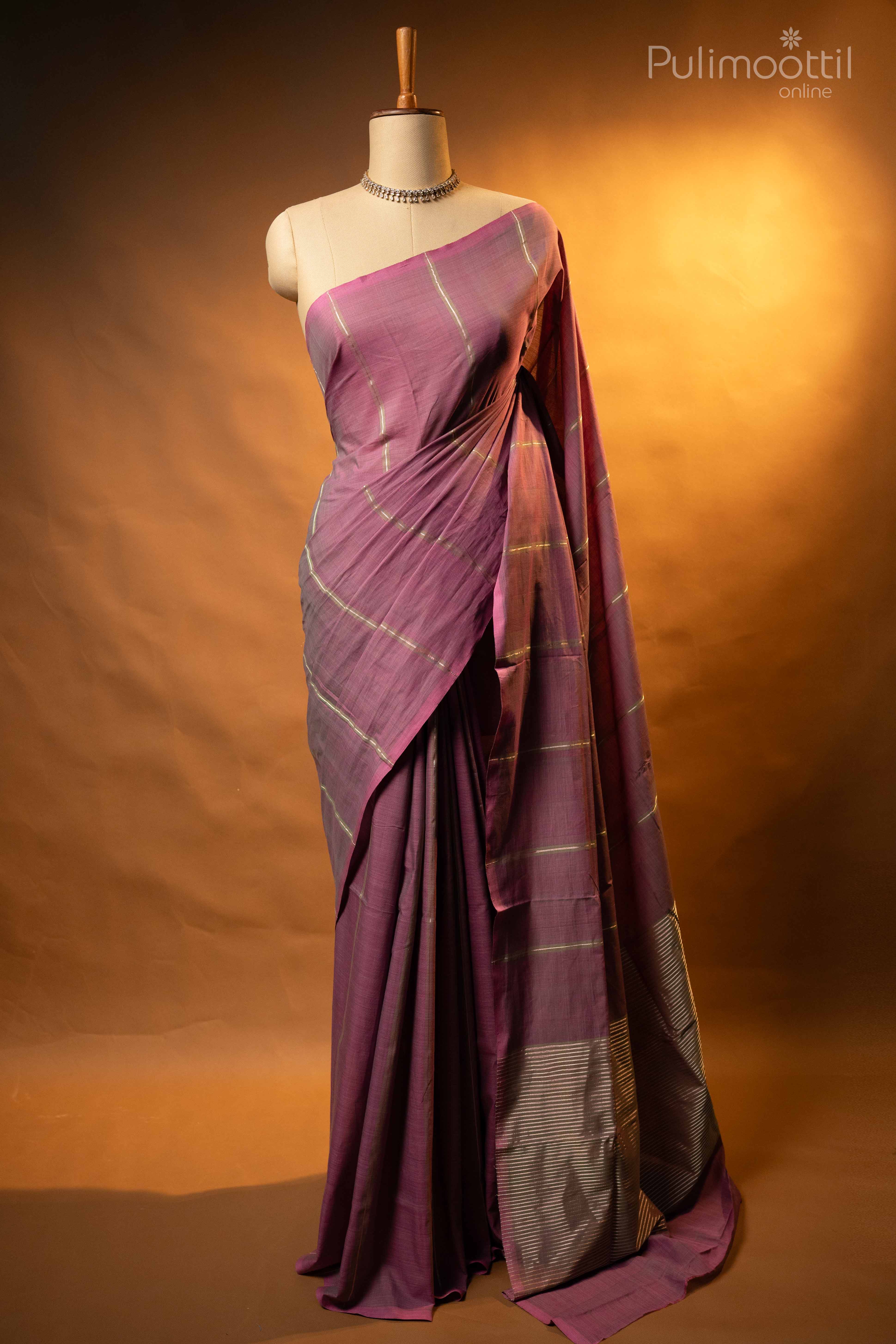 Dusty Lavender Colour Pure Handloom Cotton Saree