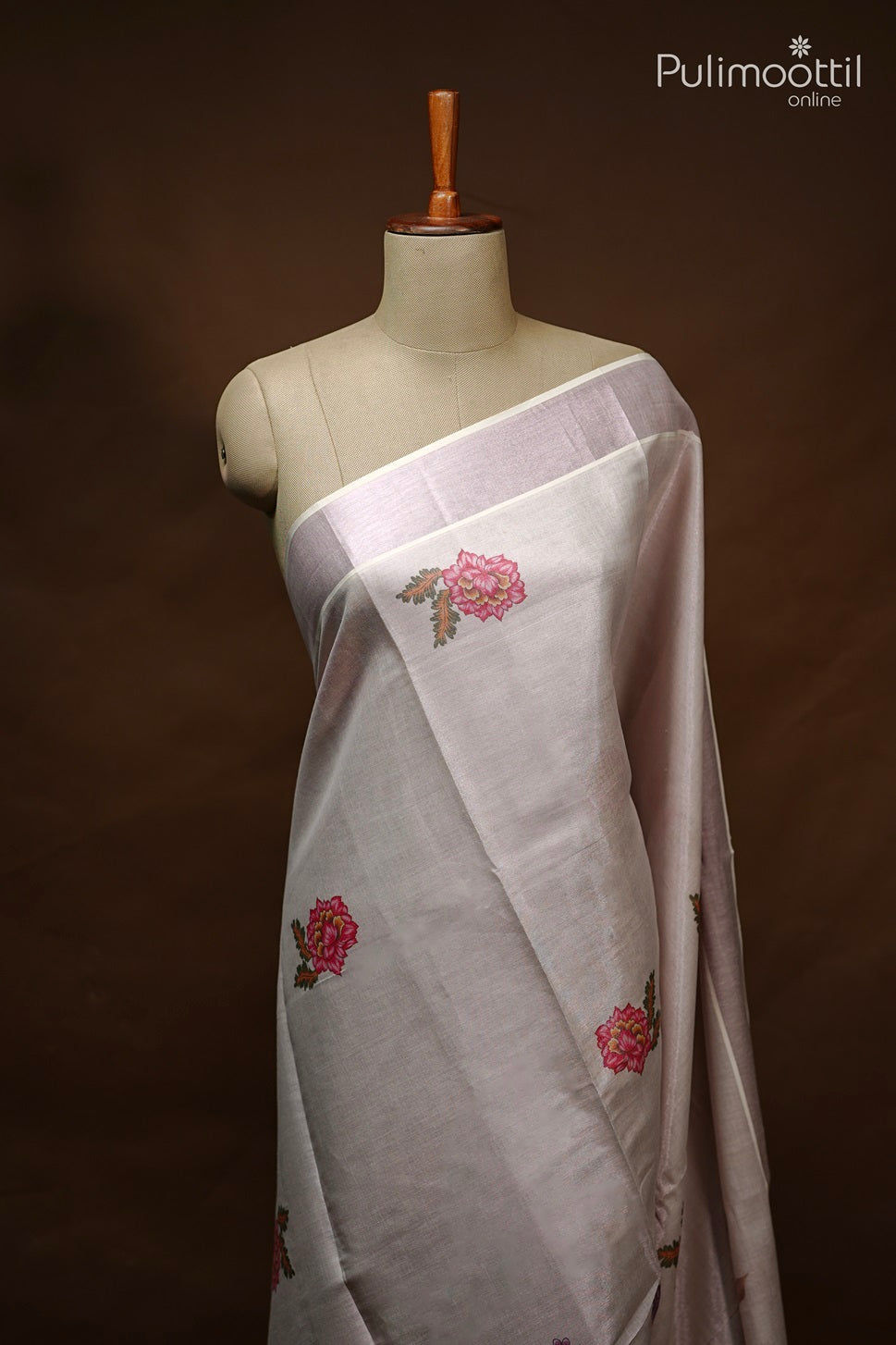 Kerala Rose Gold Tissue Digital Print Set Saree.