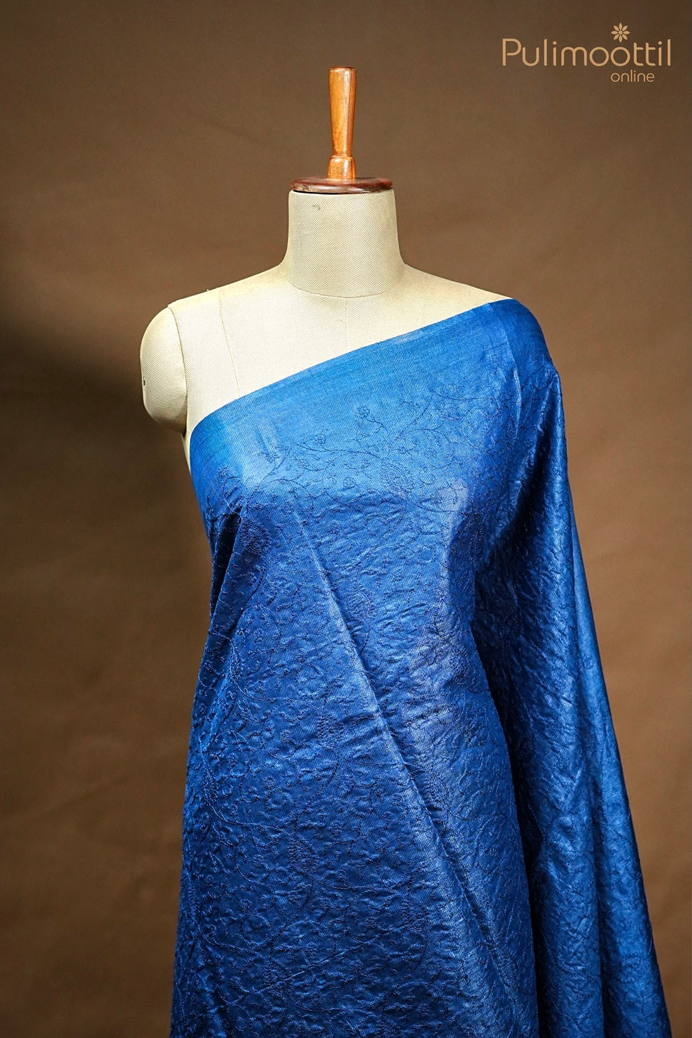 Dark Blue Tusser Silk Saree.