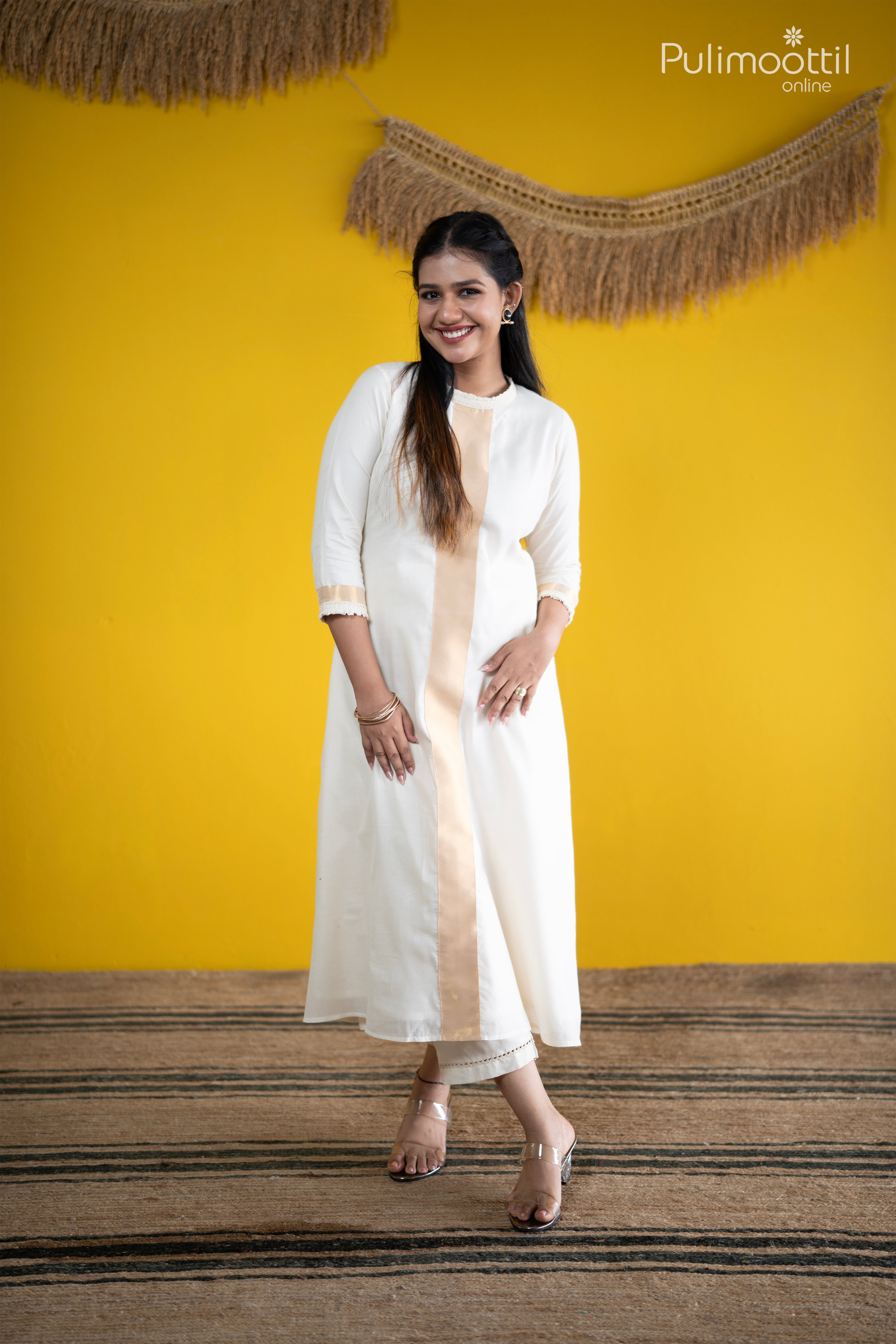 Off White Cotton A Line Kurthi Set