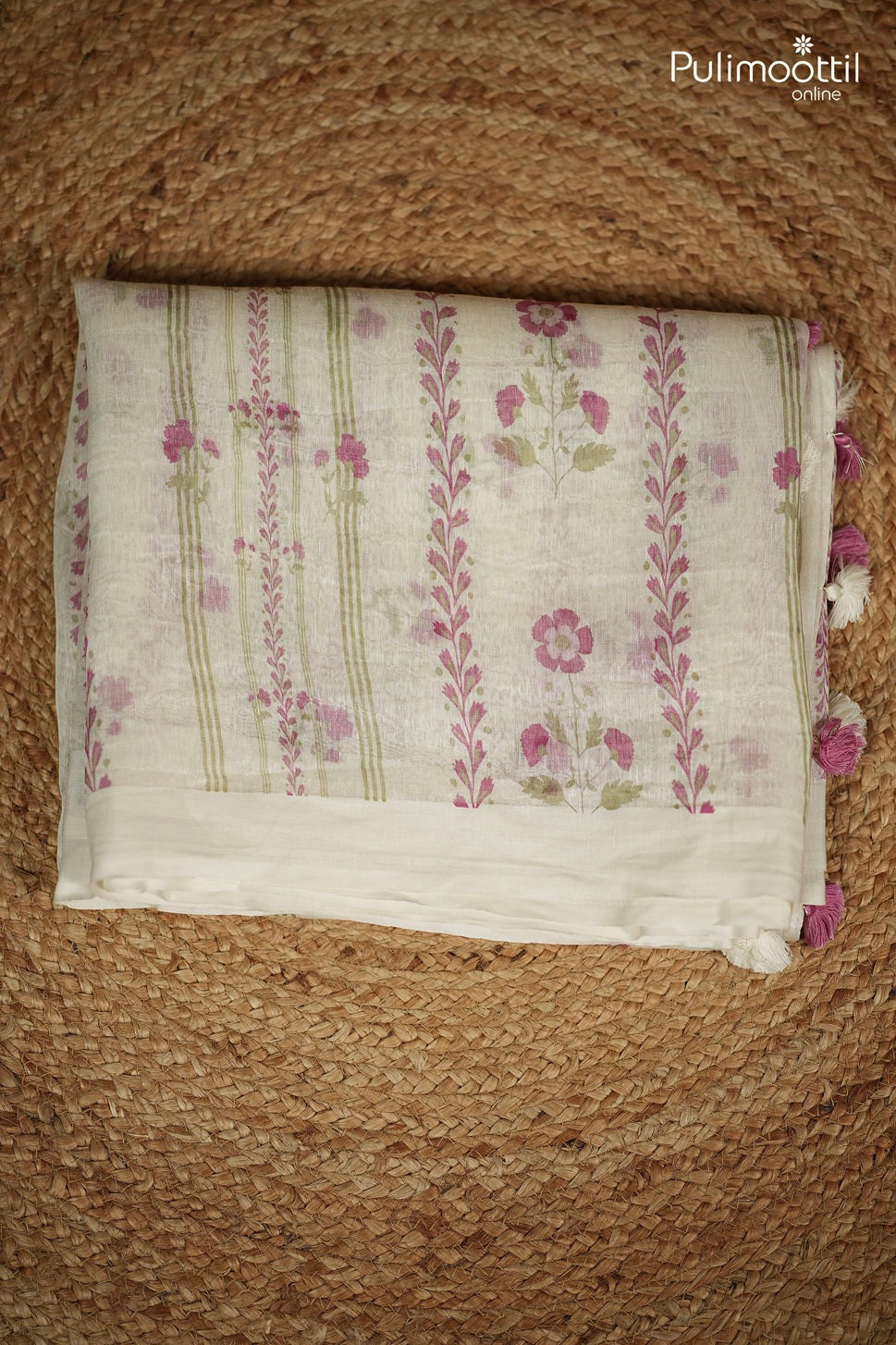 Off White Colour Lenin Silk Saree