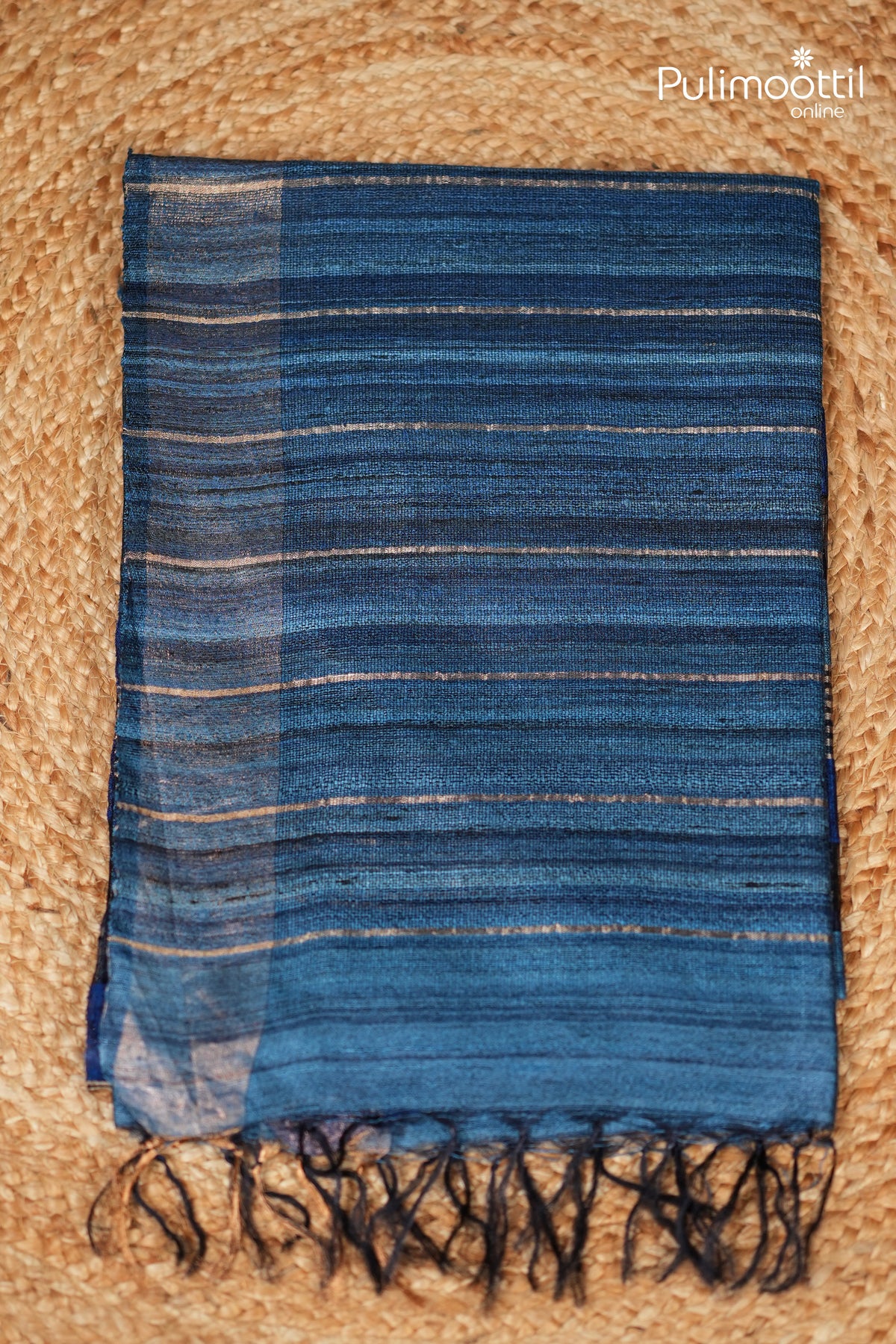 German Blue Colour Jute Silk Saree