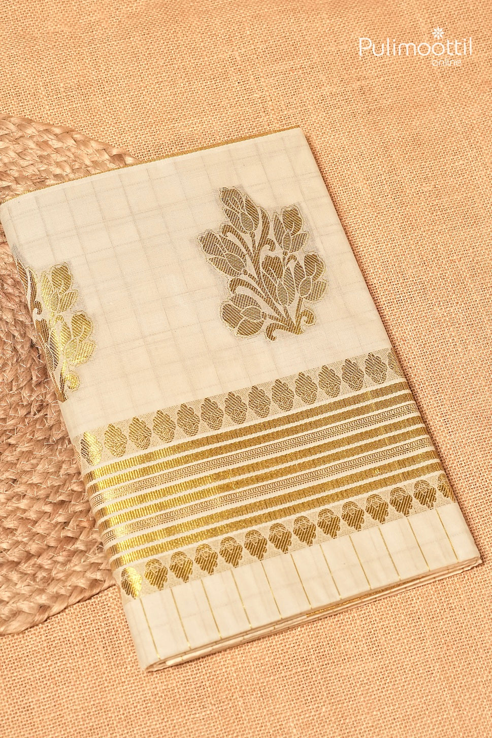 Offwhite Colour Kerala Traditional Check Set Saree