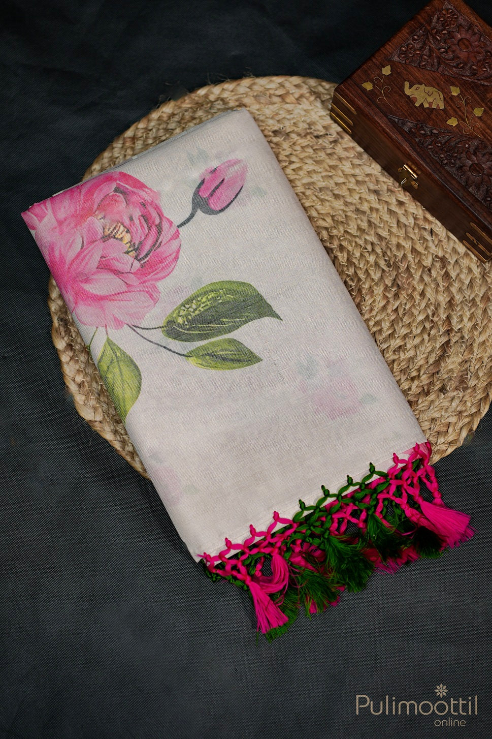 Kerala Rose Gold Tissue Digital Print Set Saree.