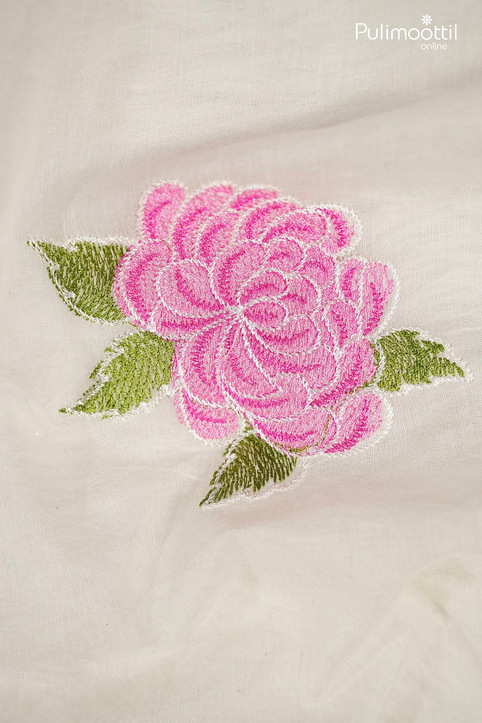 Off-White Chanderi Fabric with Baby Pink Floral Embroidery