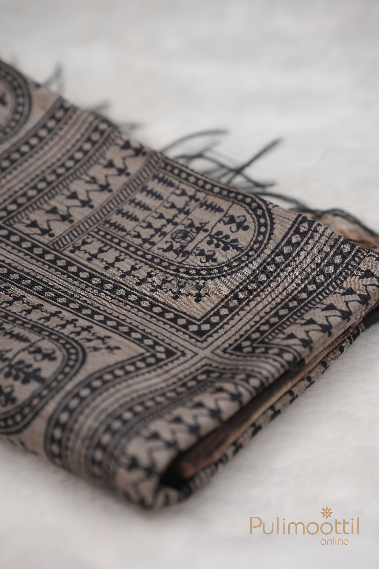 Madhubani printed jute silk saree