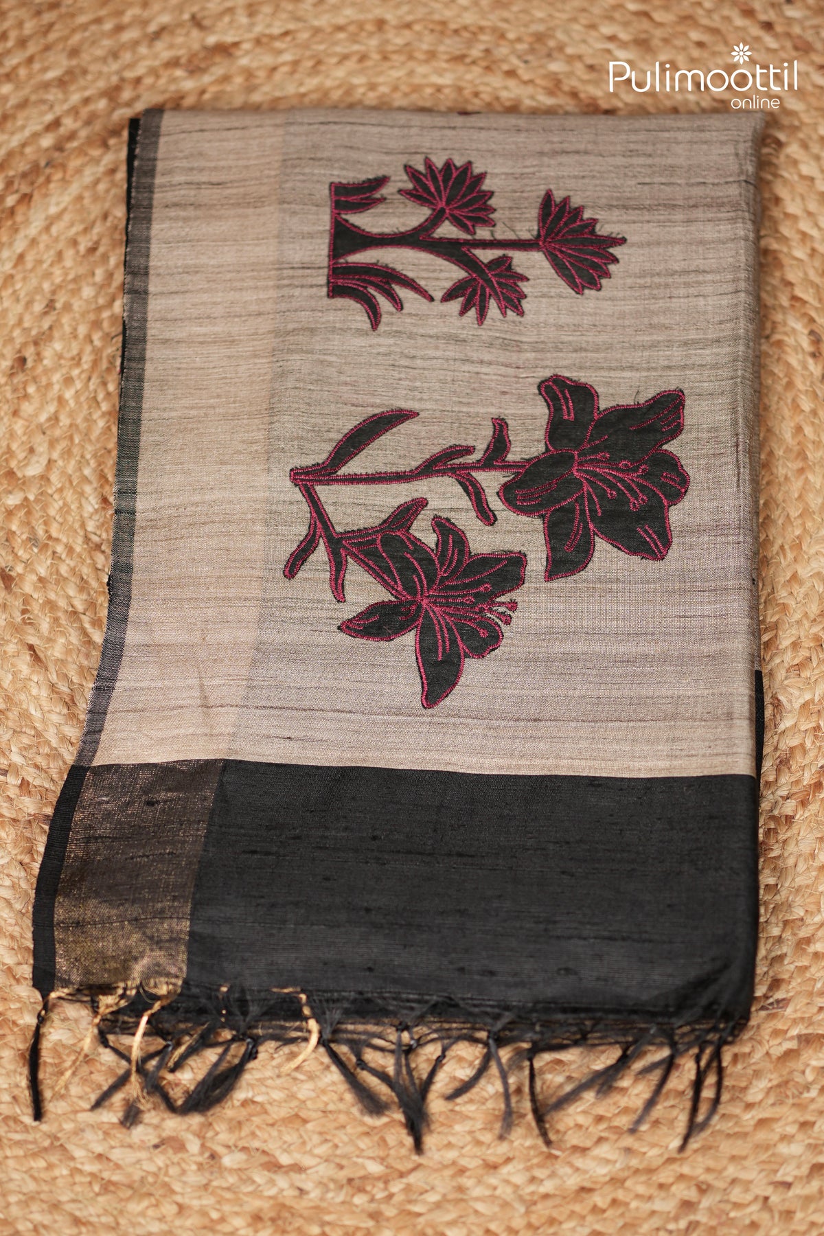 Black Colour Jute Silk Saree