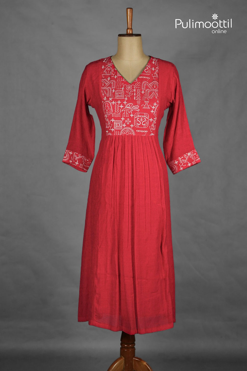 Crimson Colour Crushed Chanderi A-Line Kurti
