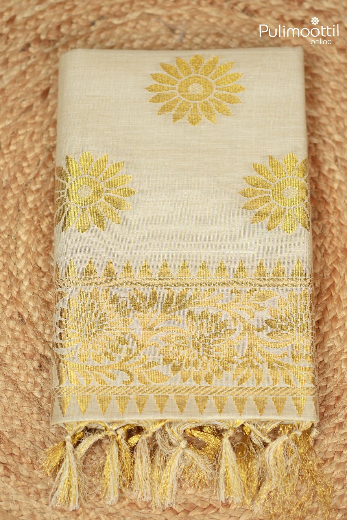 Kerala Traditional Golden Tissue Set Saree