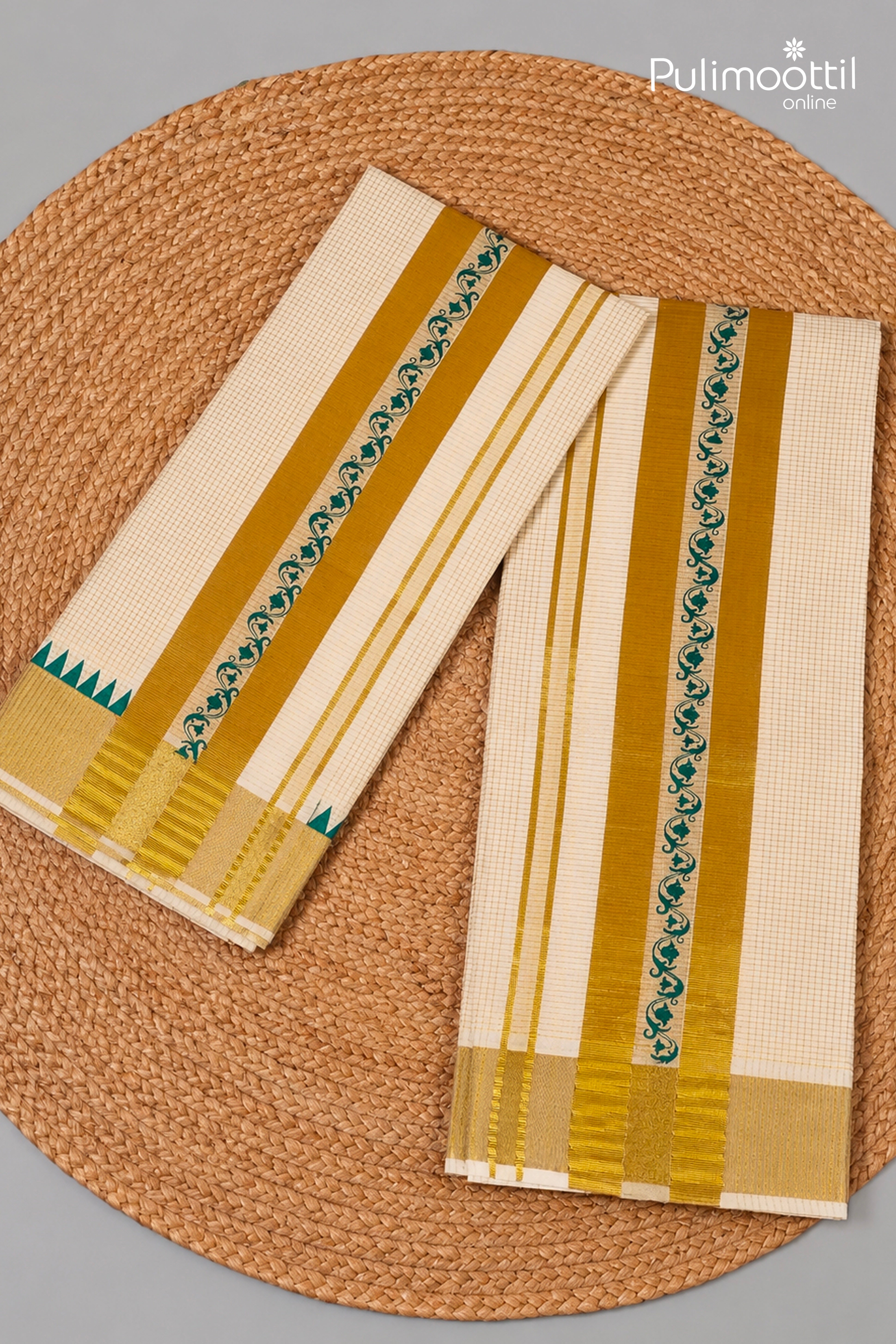 Onam Special Kerala Traditional Grid Check Set Mundu