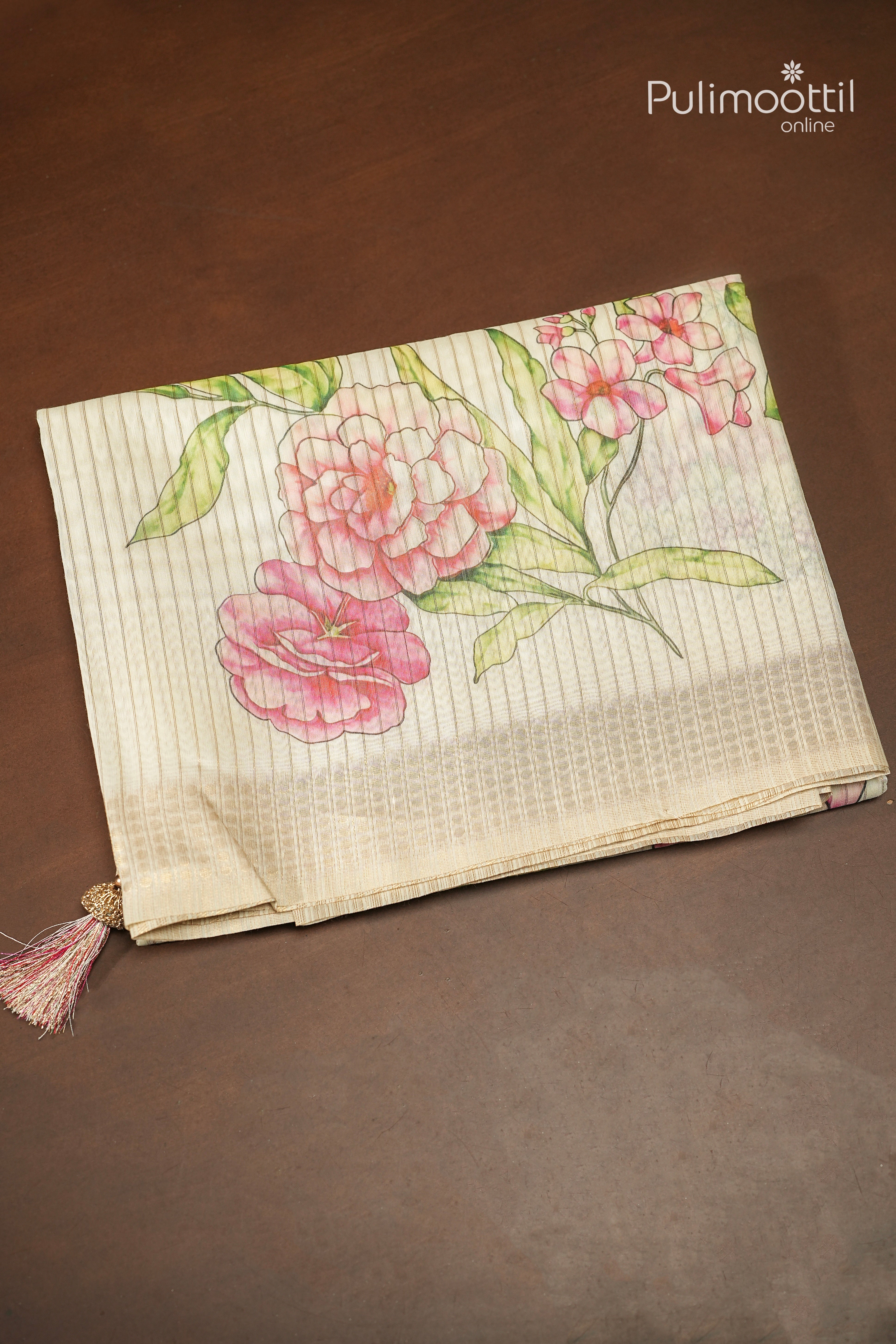 Off White Colour Semi Chanderi Traditional Saree