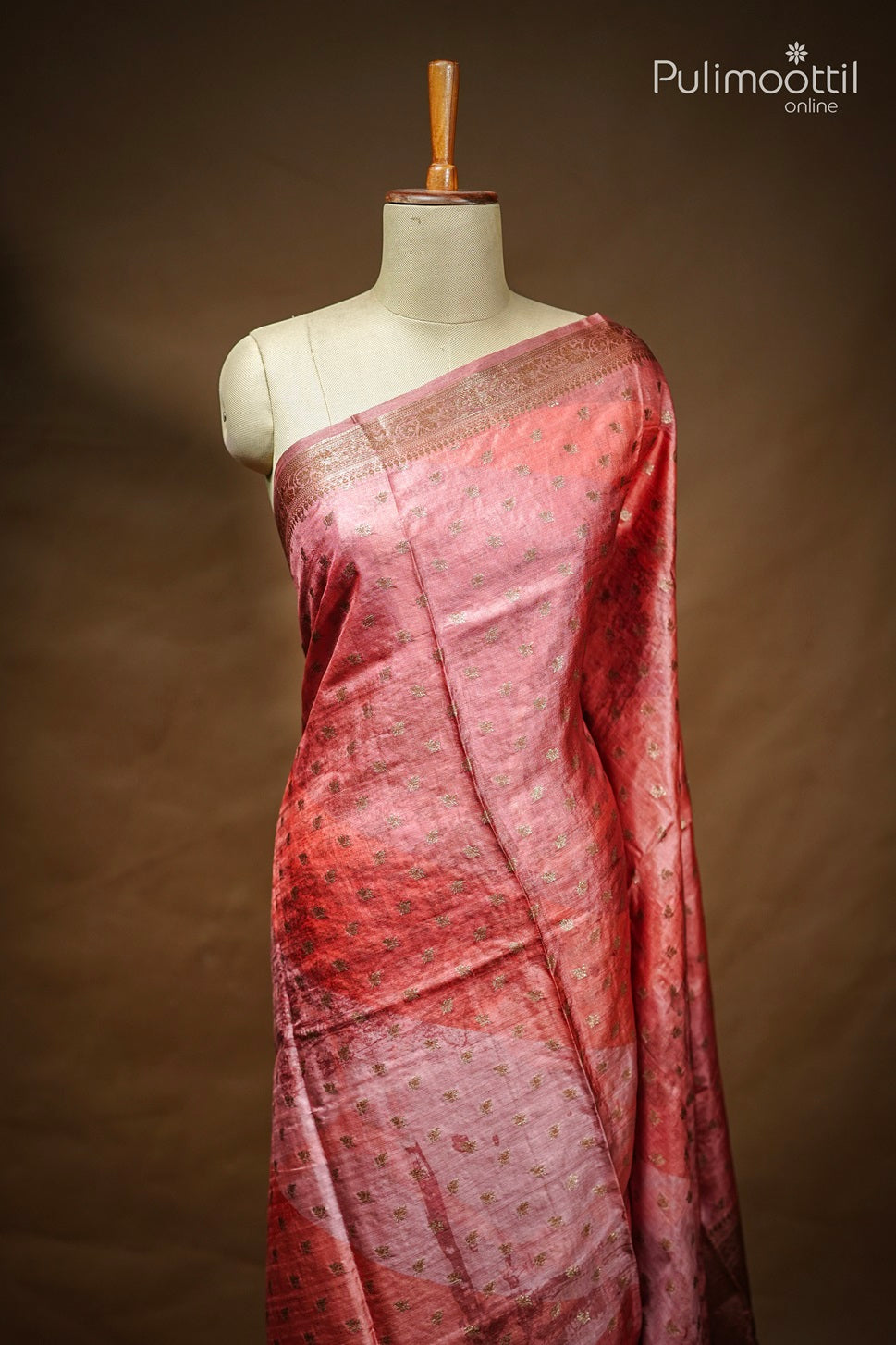 Pastel Peach Shade Tussar Silk Saree.