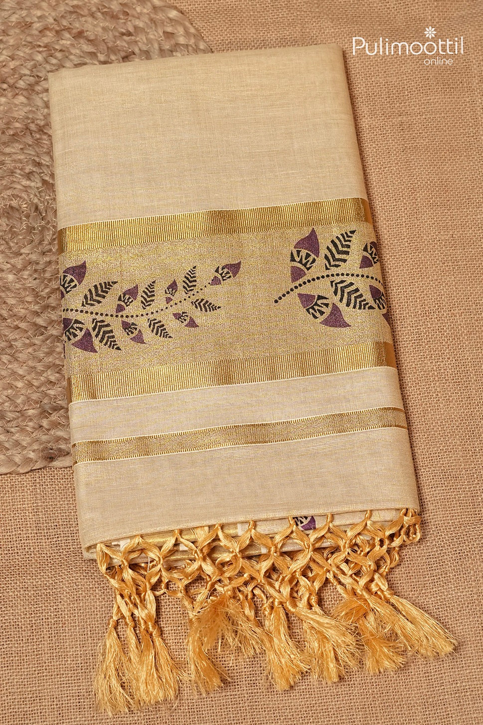 Kerala Traditional Golden Tissue Set Saree