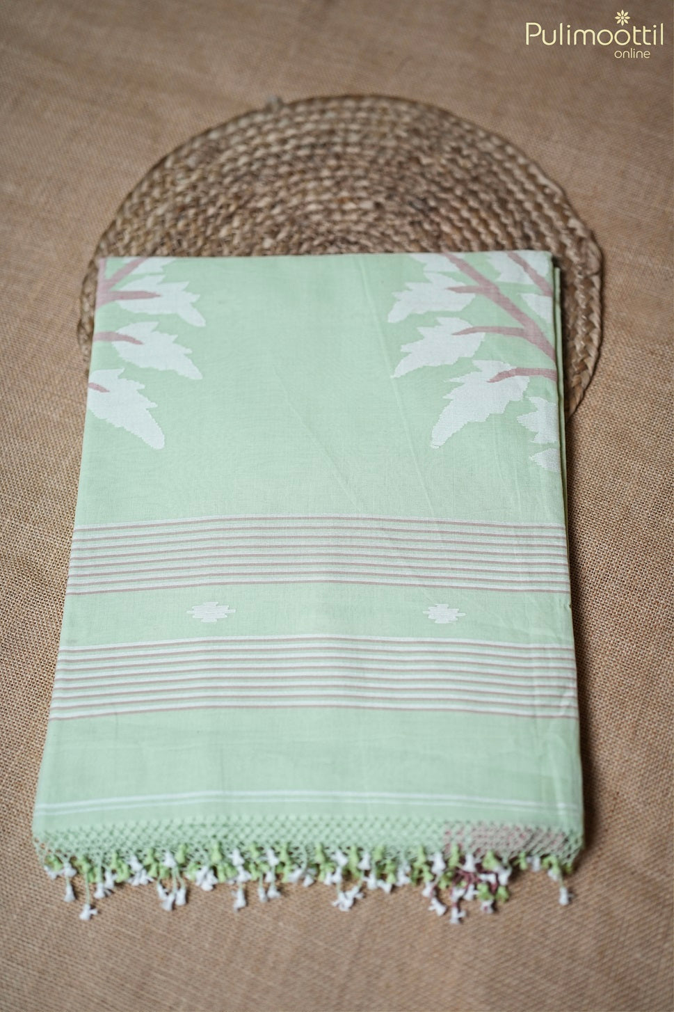 Pistah  Green Colour Soft Cotton  Saree
