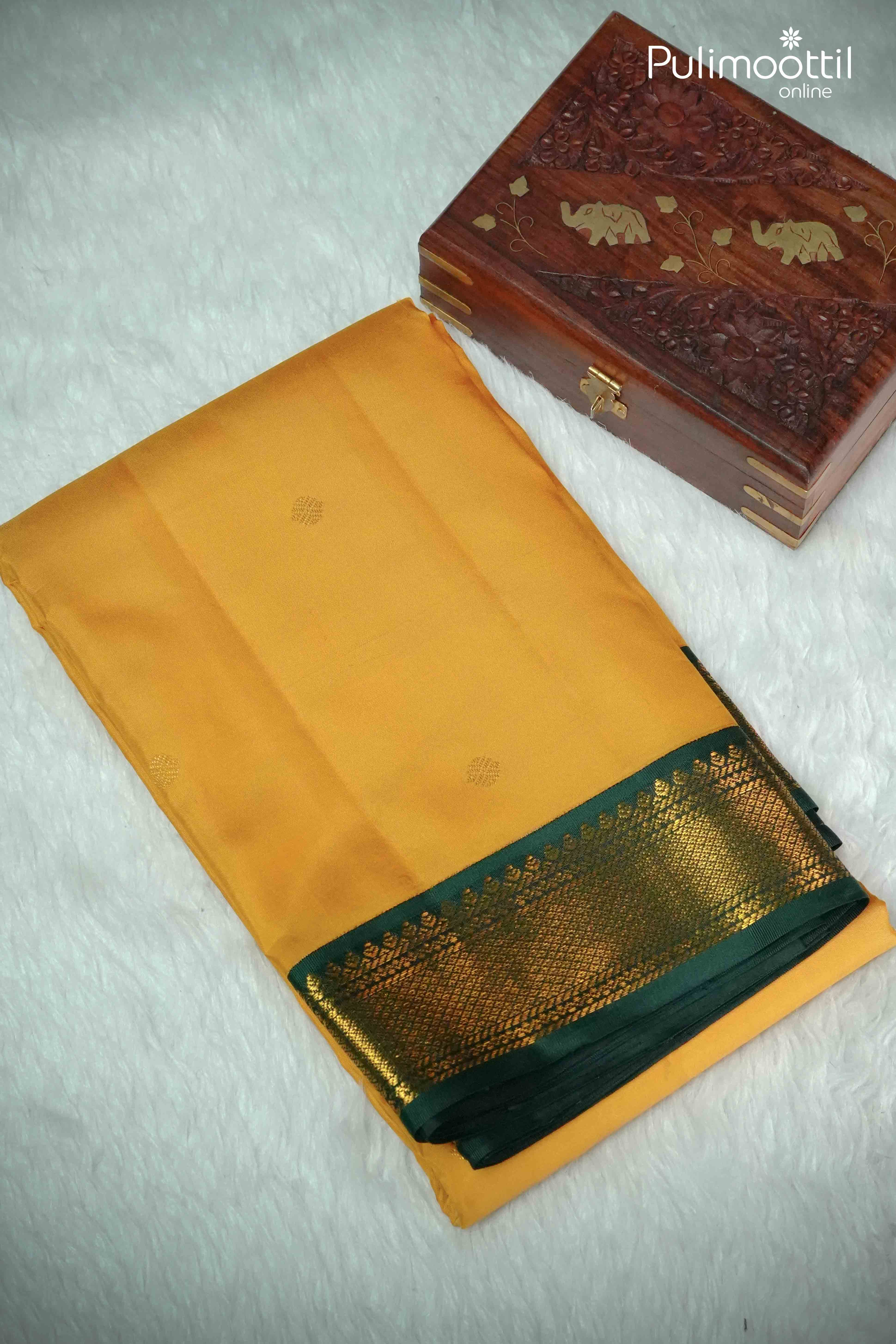 Golden Yellow Colour Pure Kanchipuram Saree.