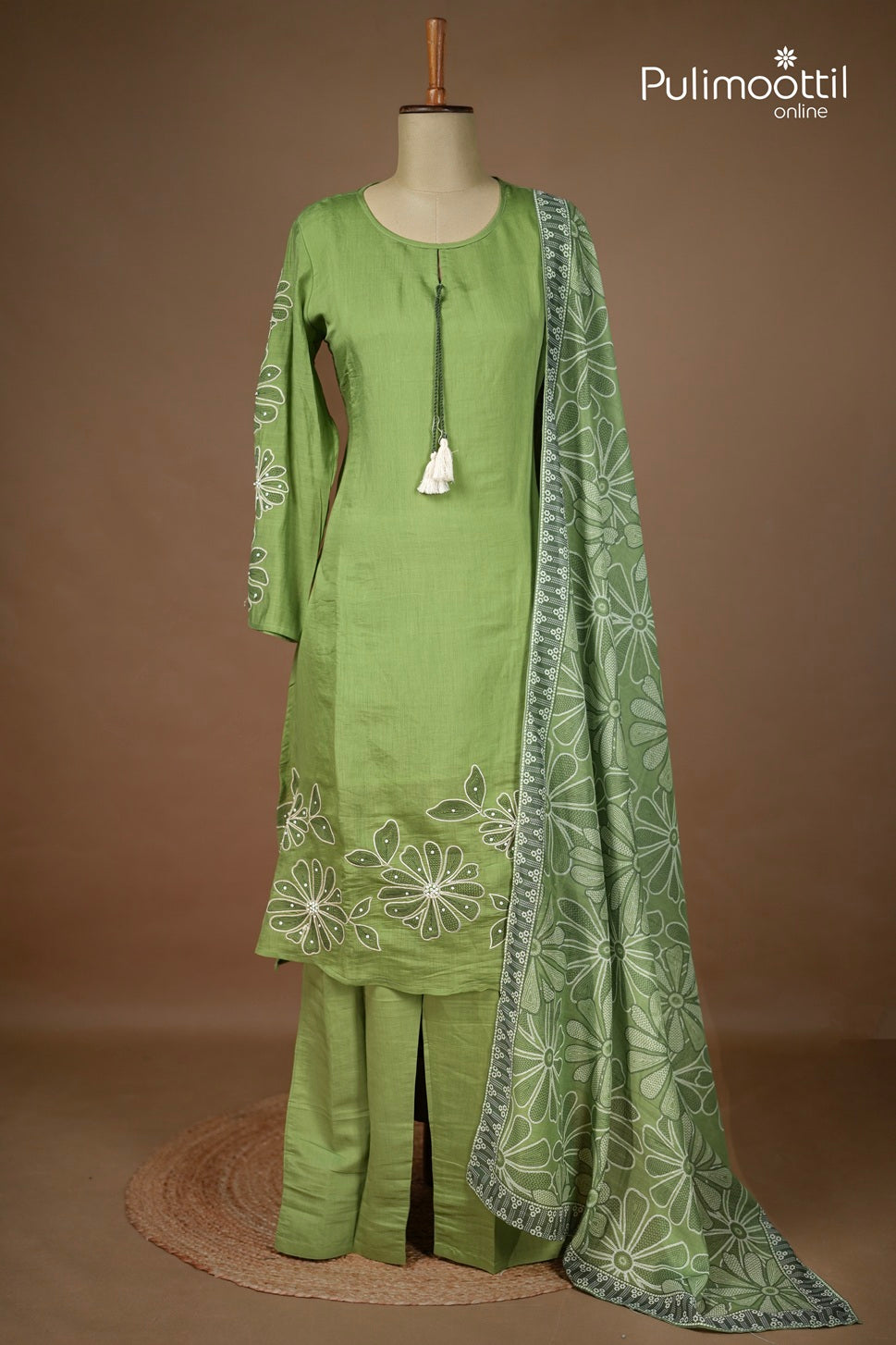 Pistachio Green Colour Chanderi Churidar Set