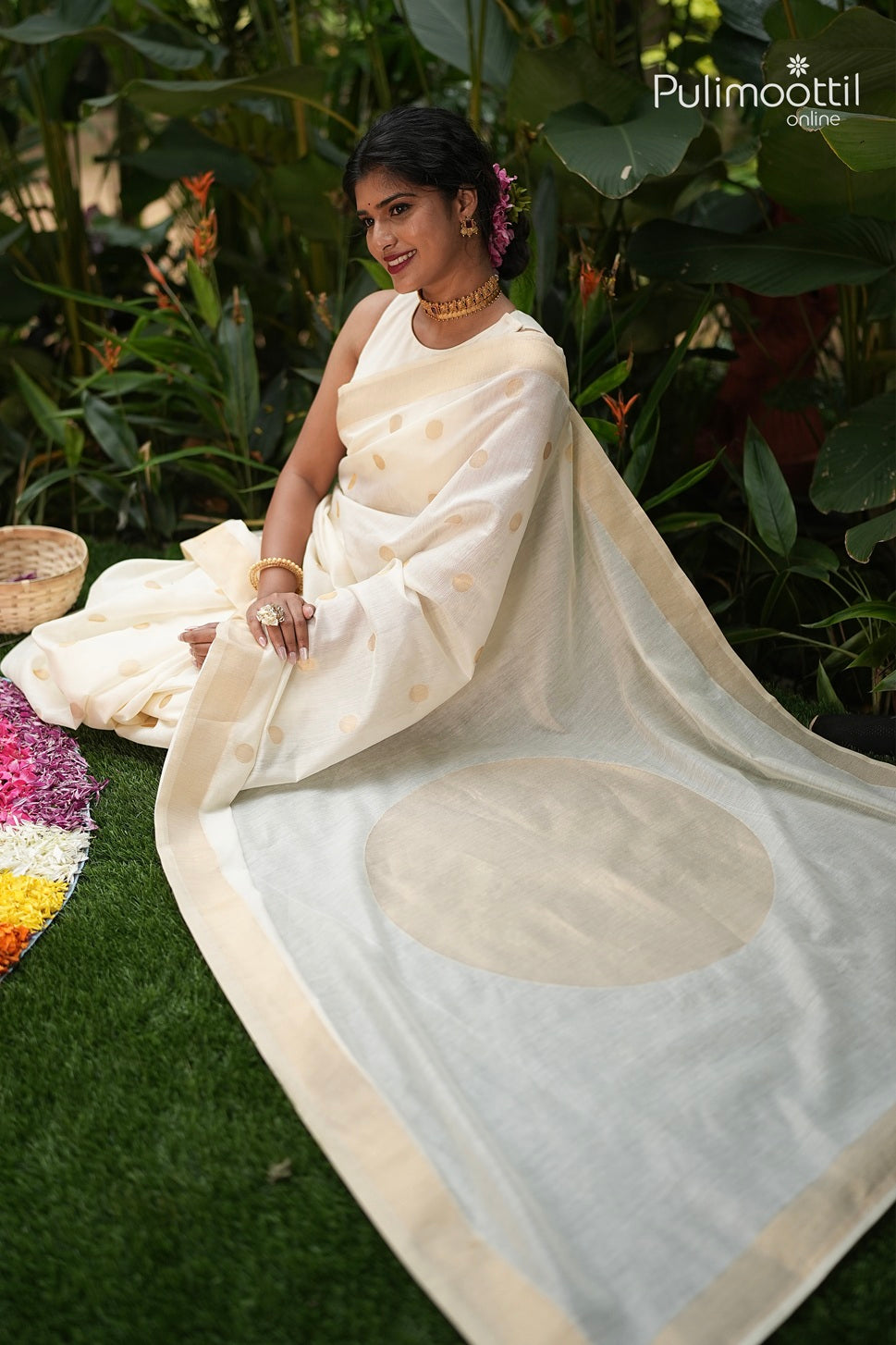 Off White Colour Semi Chanderi Traditional Saree