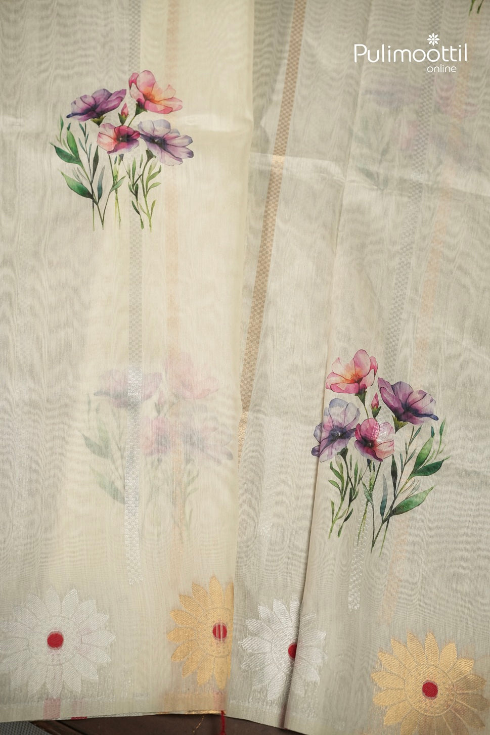 Off White Colour Semi Chanderi Traditional Saree